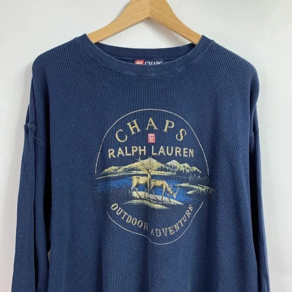 Ralph Lauren Chaps Mens Graphic Outdoor Adventure Cotton Waffle Long Sleeve SZ L - Picture 3 of 12